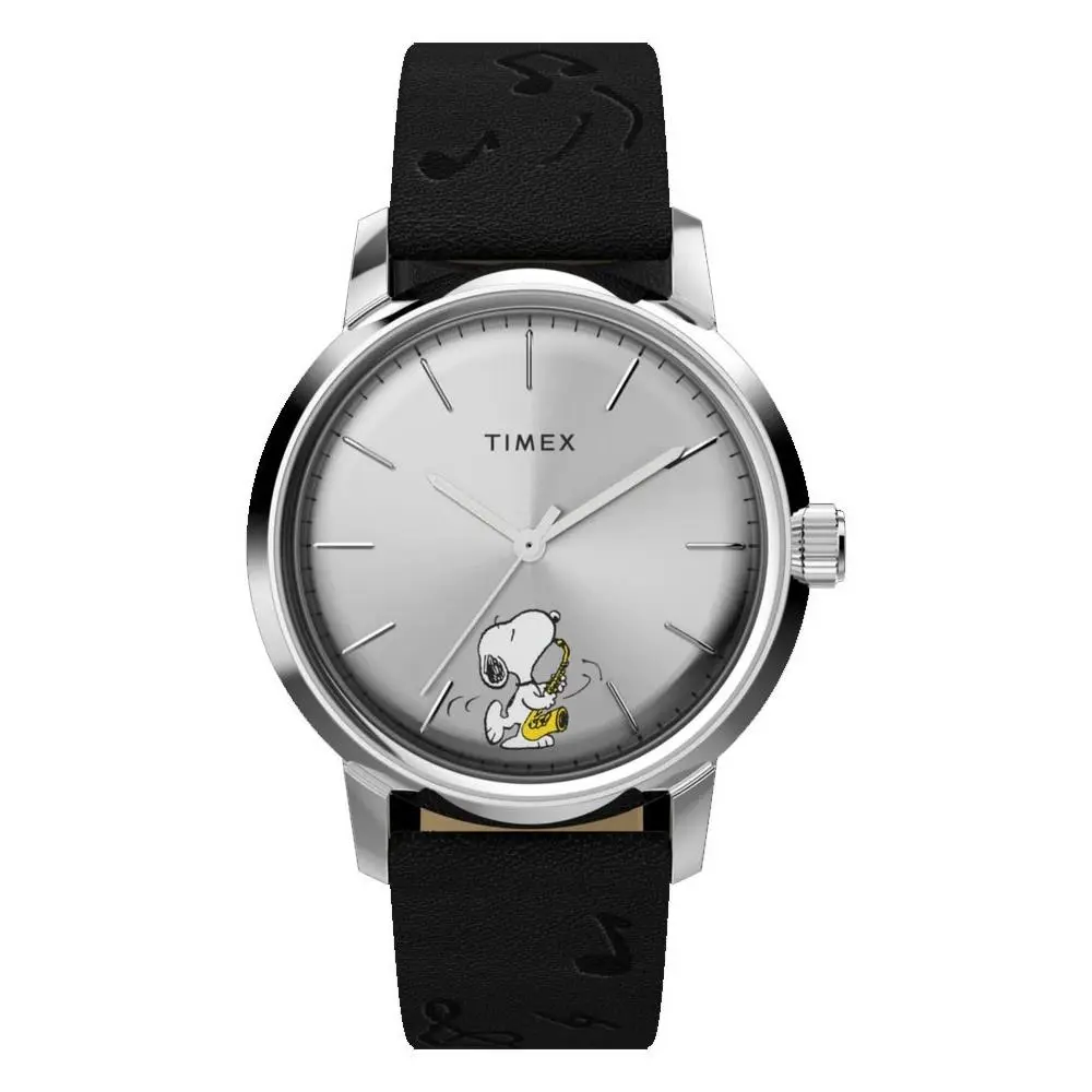 Timex TW2W68800 Men`s Marlin x Peanuts Saxophonist Leather Band Automatic Watch