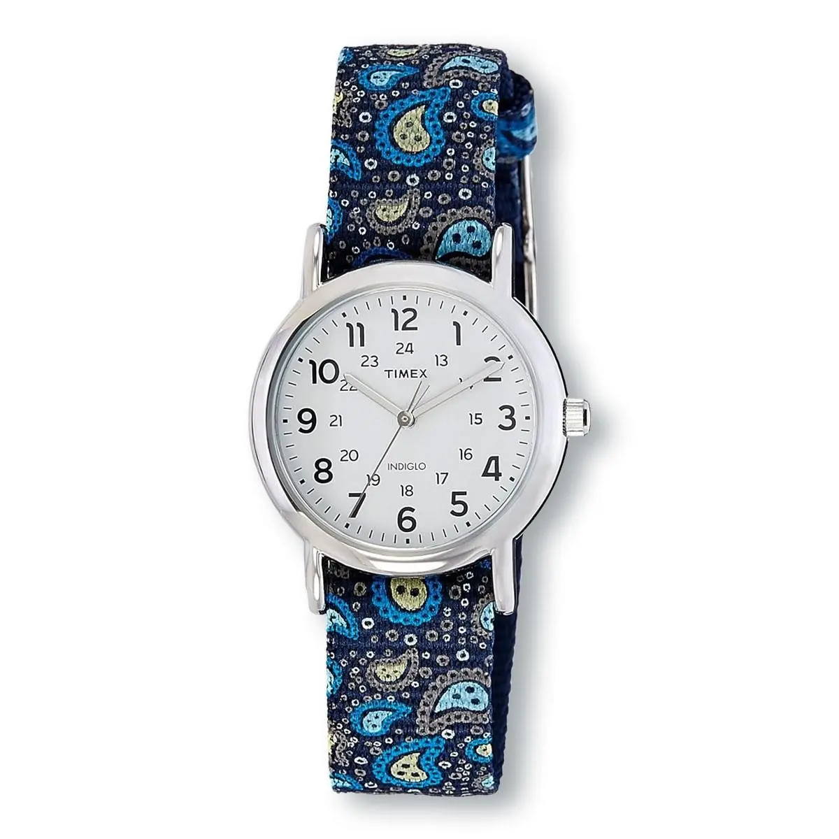 TW2P74200 Weekender Reversible Blue Paisley Nylon Slip-thru Strap Watch by Timex