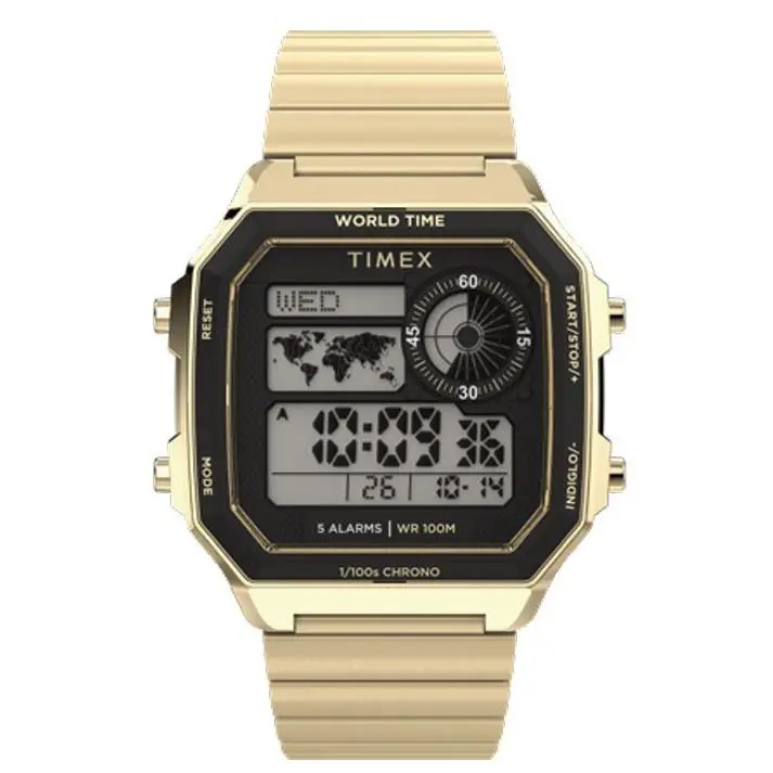 Timex World Time Digital 40mm Stainless Steel Gold-tone Men`s Watch TW5M69000
