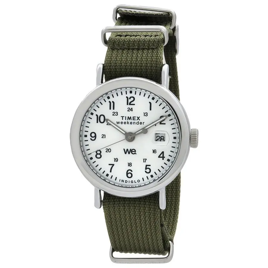 Timex Unisex Weekender Quartz White Dial Watch - TW2W85600 - Dial: White, Bezel: Silver