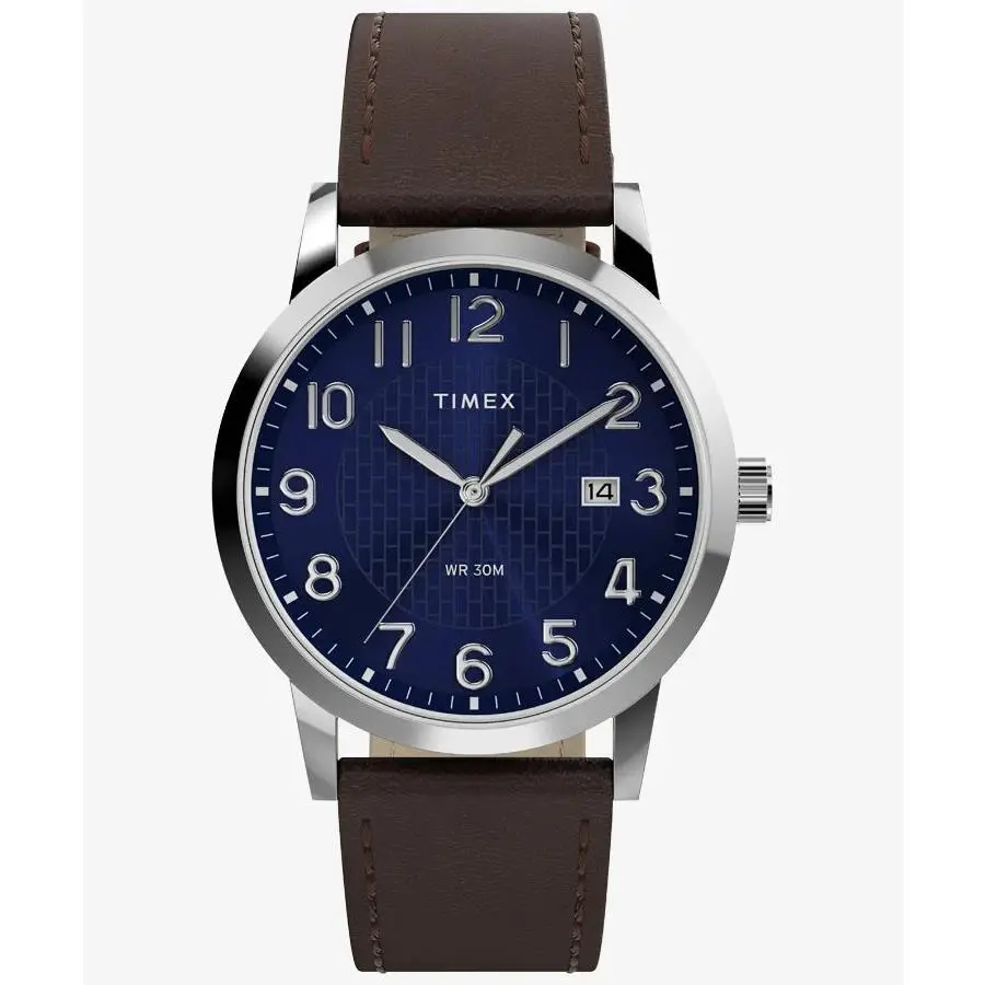 TW2Y67500 Men`s Main Street Brown Leather Watch Date 38MM Case by Timex