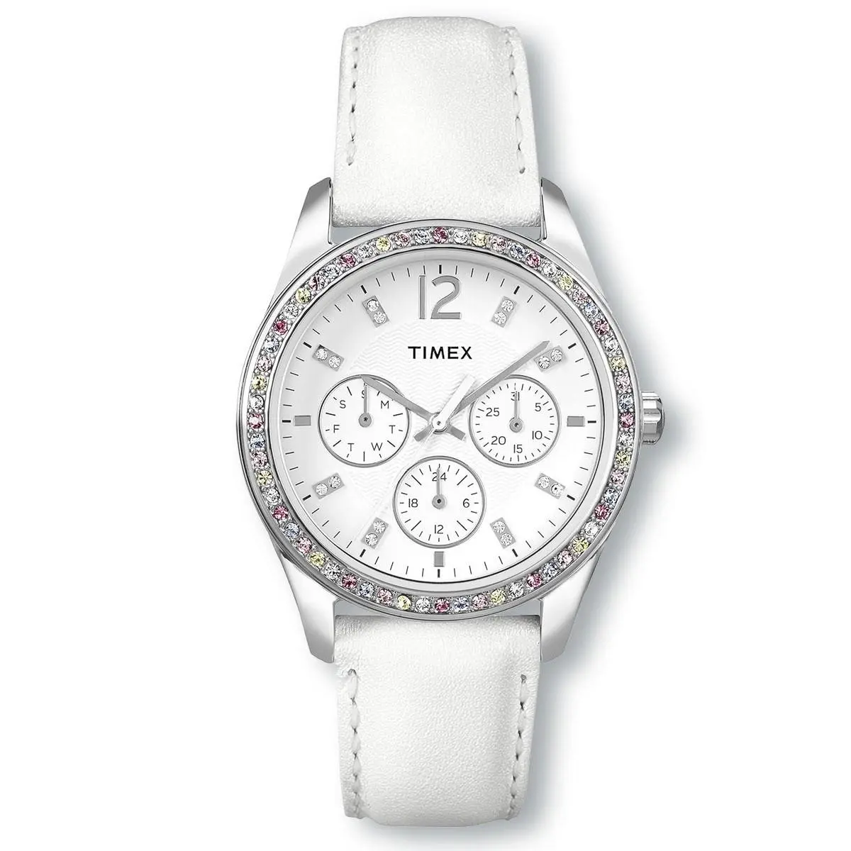 Timex T2P385 White Dial Multicolored Swarovski Crystals Dress Watch