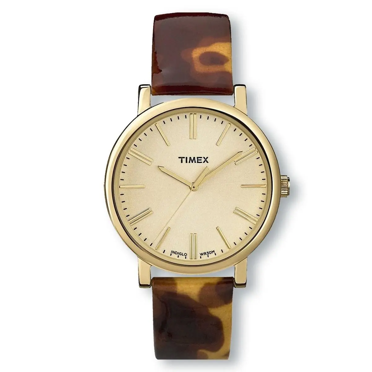 Timex T2P237 Tortoise Pattern Gold Classic Round Watch