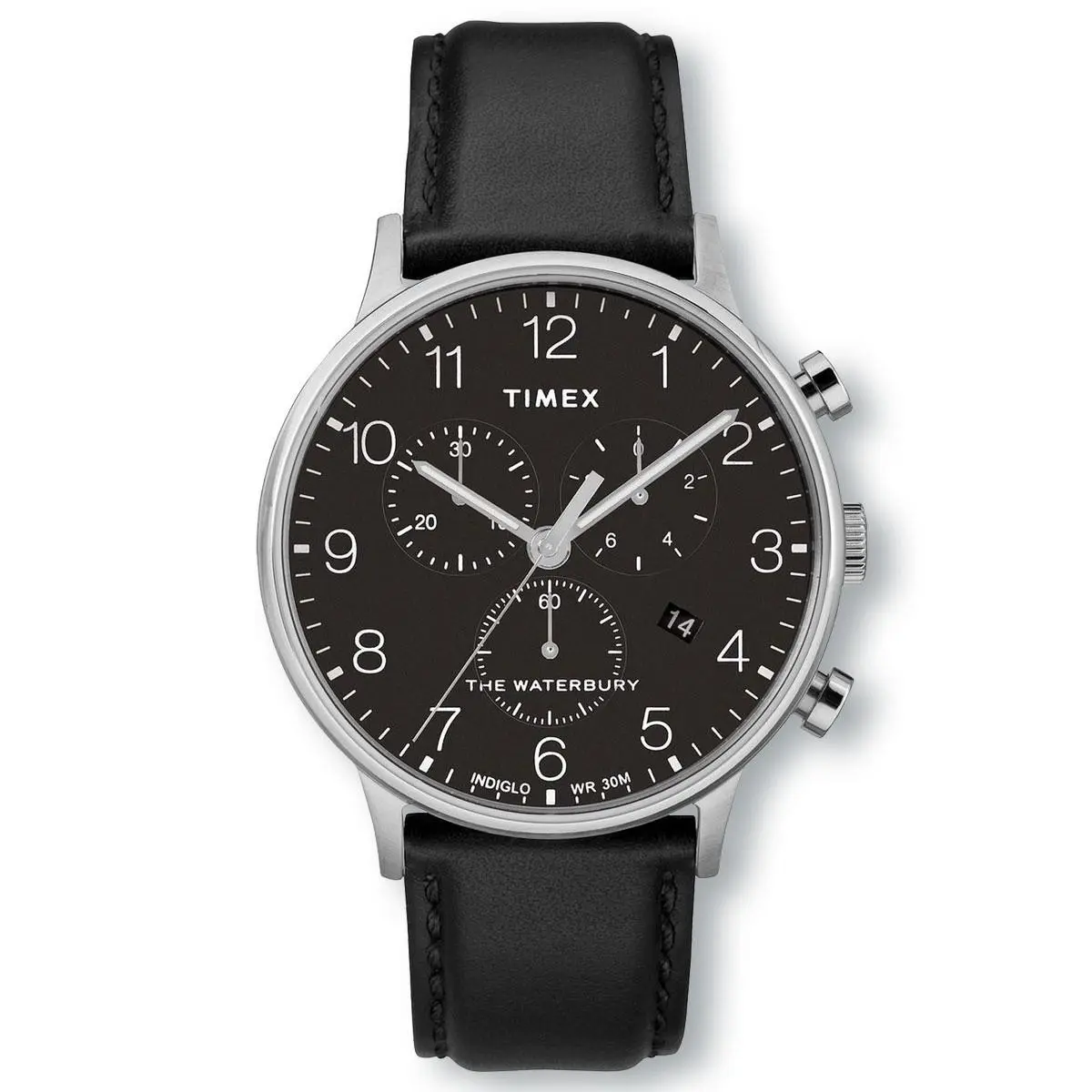 Timex Waterbury TW2R96100 Chronograph Black Leather Strap Watch