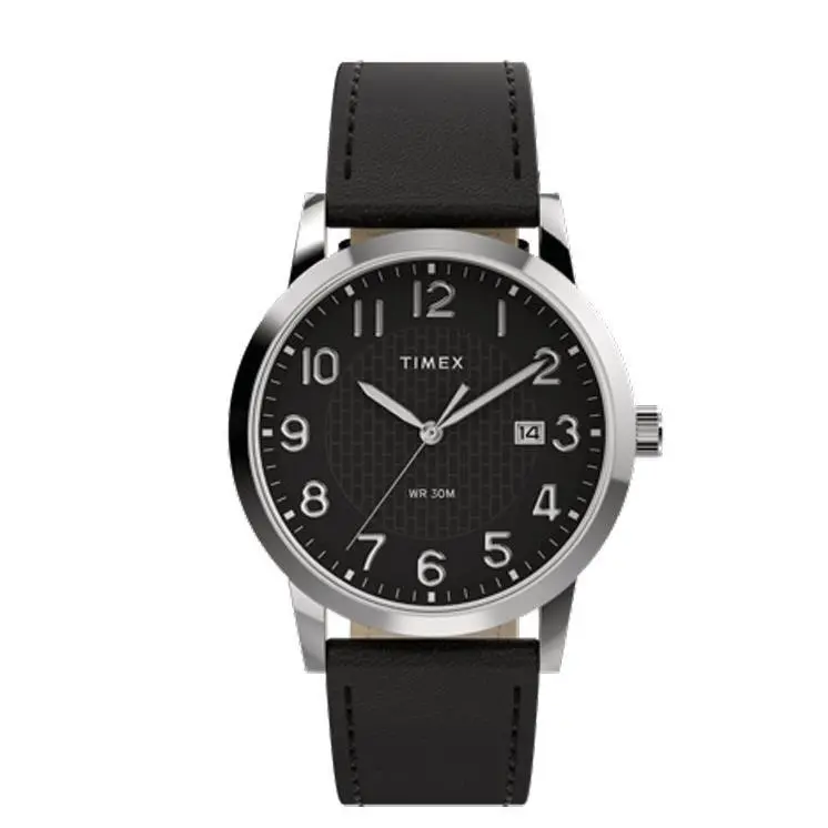 Main Street 38mm Black Leather Strap Black Dial Men`s Watch TW2Y67400 by Timex