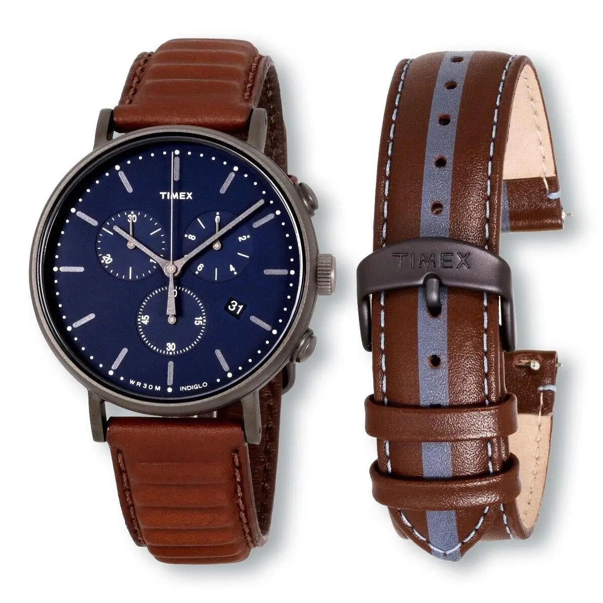 Timex TWG016800 Fairfield Chronograph Brown Leather Watch Set