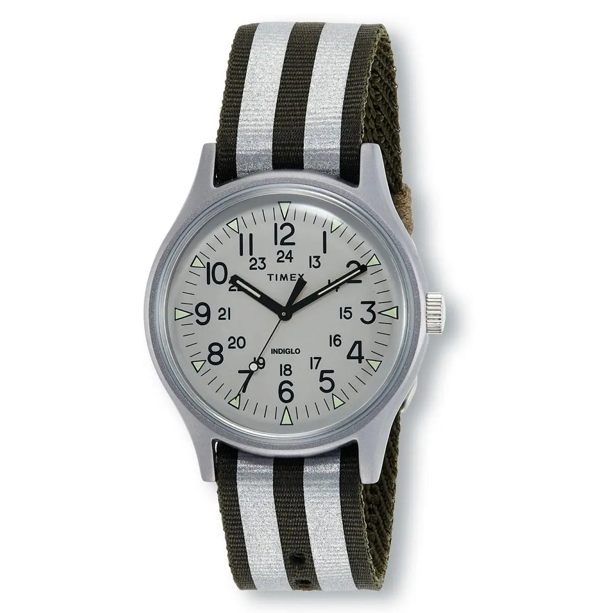 Timex MK1 TW2R80900 Quartz Aluminum Silver Dial Canvas Strap Watch