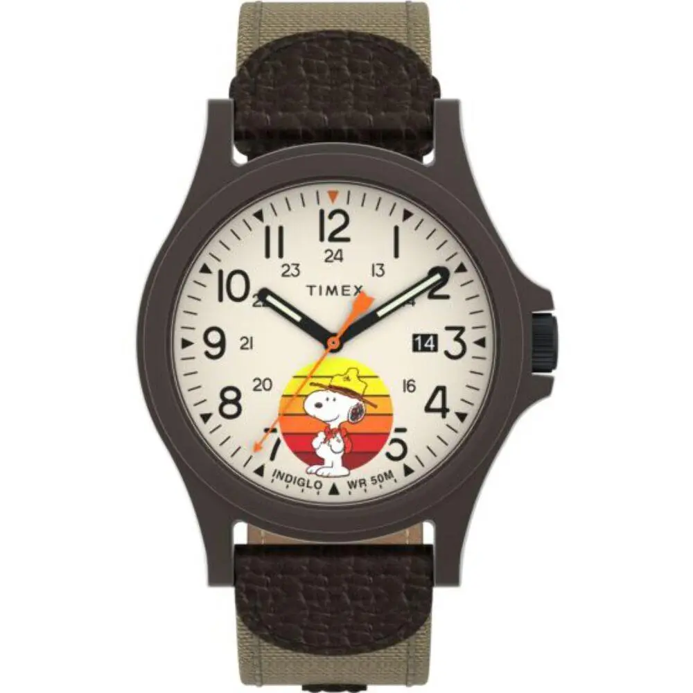 Timex Expedition x Peanuts Acadia 40mm Mens Fabric Strap Watch TW4B29200 - Gray, Dial: Khaki, Band: Khaki