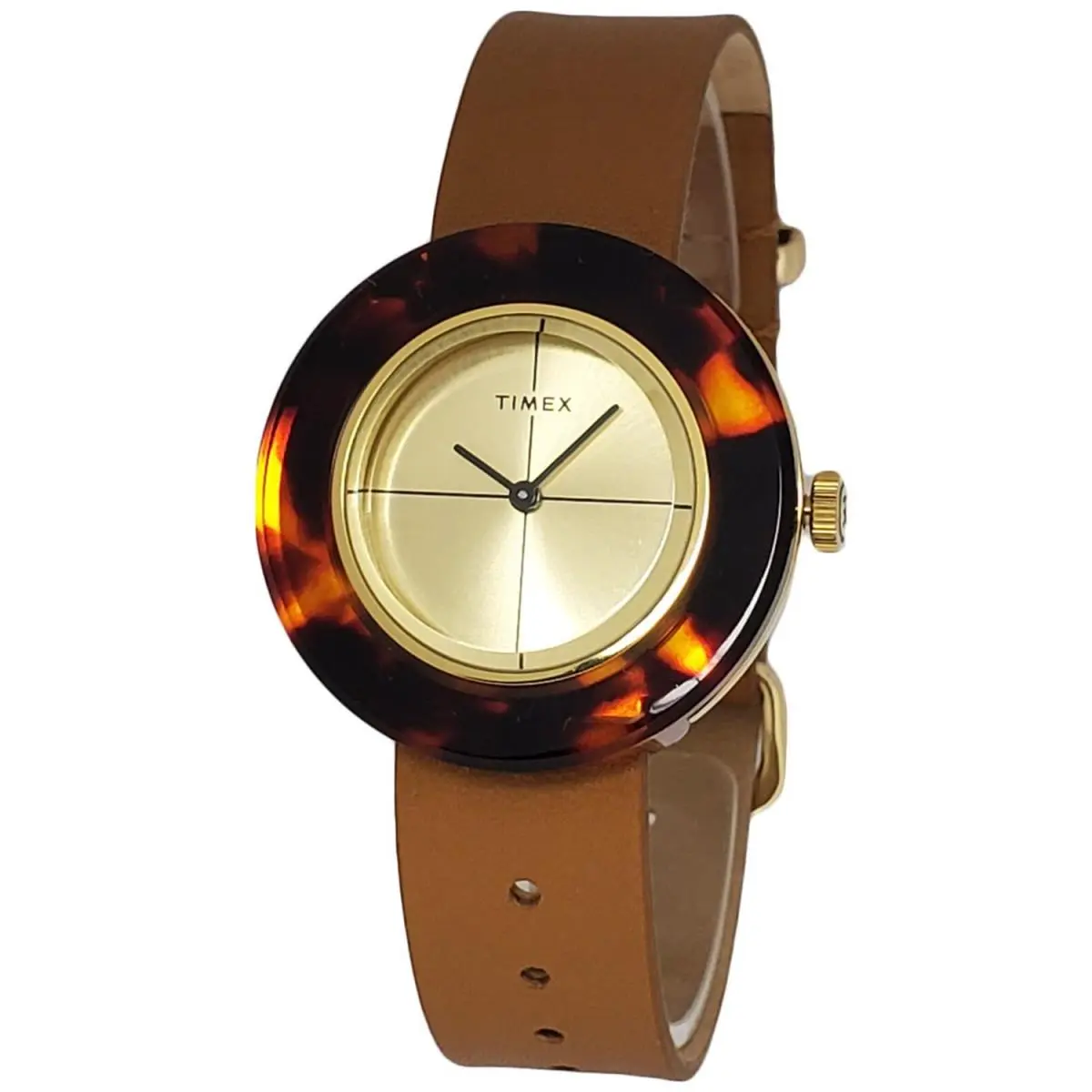 Timex Women`s Tortoise Gold Dial Watch - TW2T93100