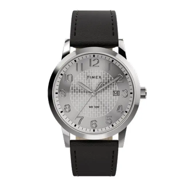 Main Street 38mm Black Leather Strap Silver Dial Men`s Watch TW2Y67300 by Timex