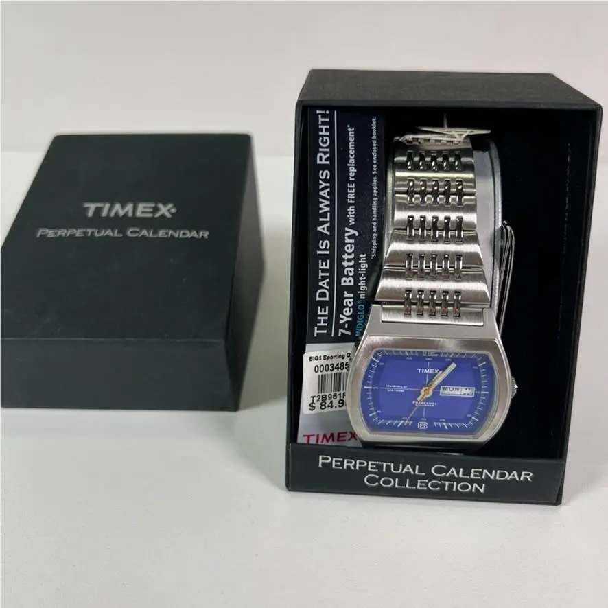 Perpetual Calendar T2B961 Wrist Watch Men Silver Stainless Steel Blue Face by Timex