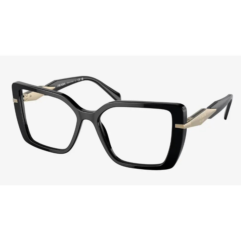 Prada Symbole PR 03ZV 1AB1O155 Black and Gold Geometric Bold Eyeglasses Optical