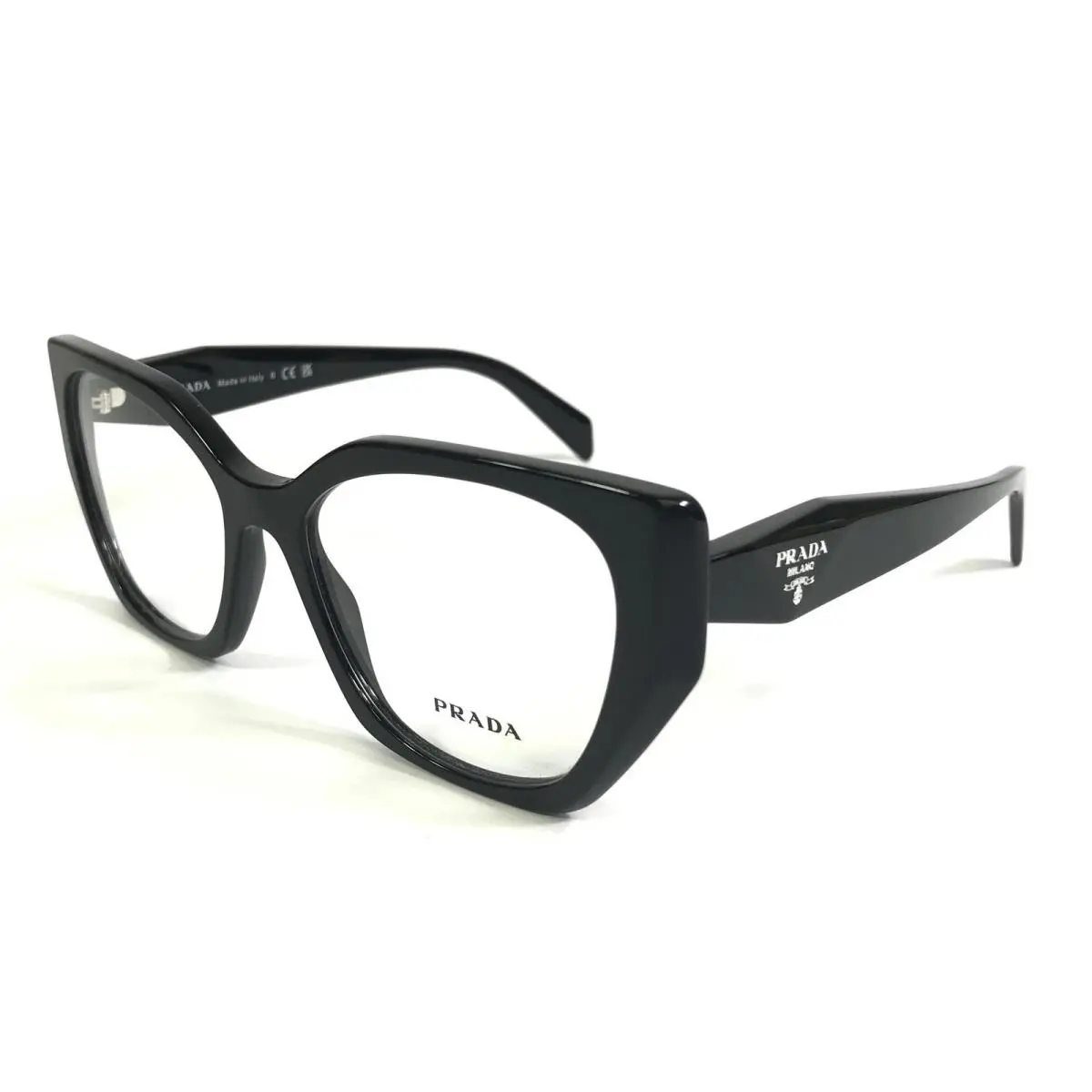 Prada Eyeglasses Frames VPR18W 1AB-1O1 Shiny Black Cat Eye Full Rim 54-17-145