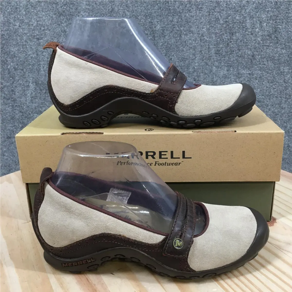 Merrell Shoes Womens 7.5 Mary Jane Brown Gray Leather Slip On Round Toe Casual