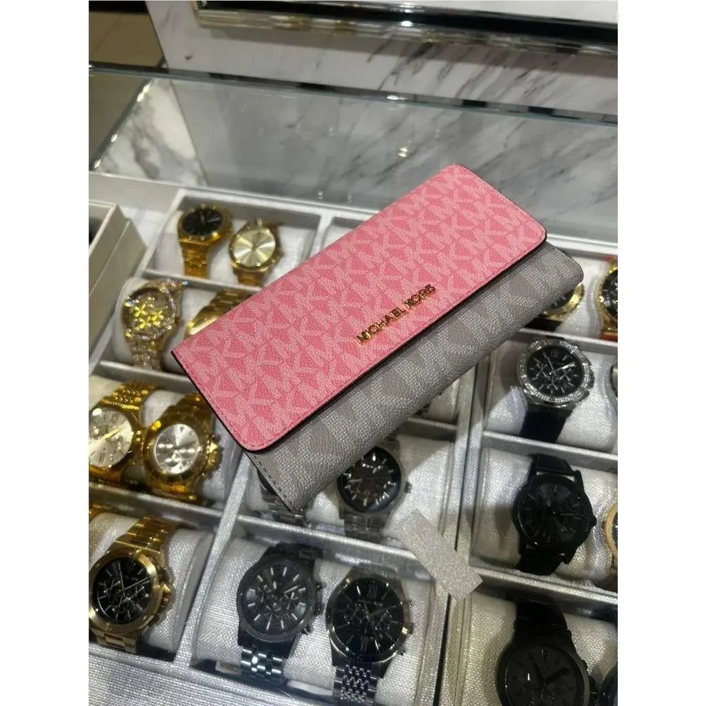 Jet Set Travel Women Large PU Blend Logo Flat Trifold Card Wallet CARNATION MULTI by Michael Kors
