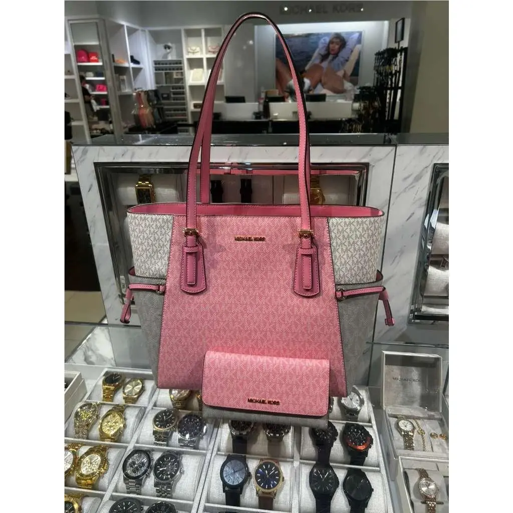 Michael Kors Voyager Women Large MK Logo Tote Bag+trifold Wallet Combo Variation