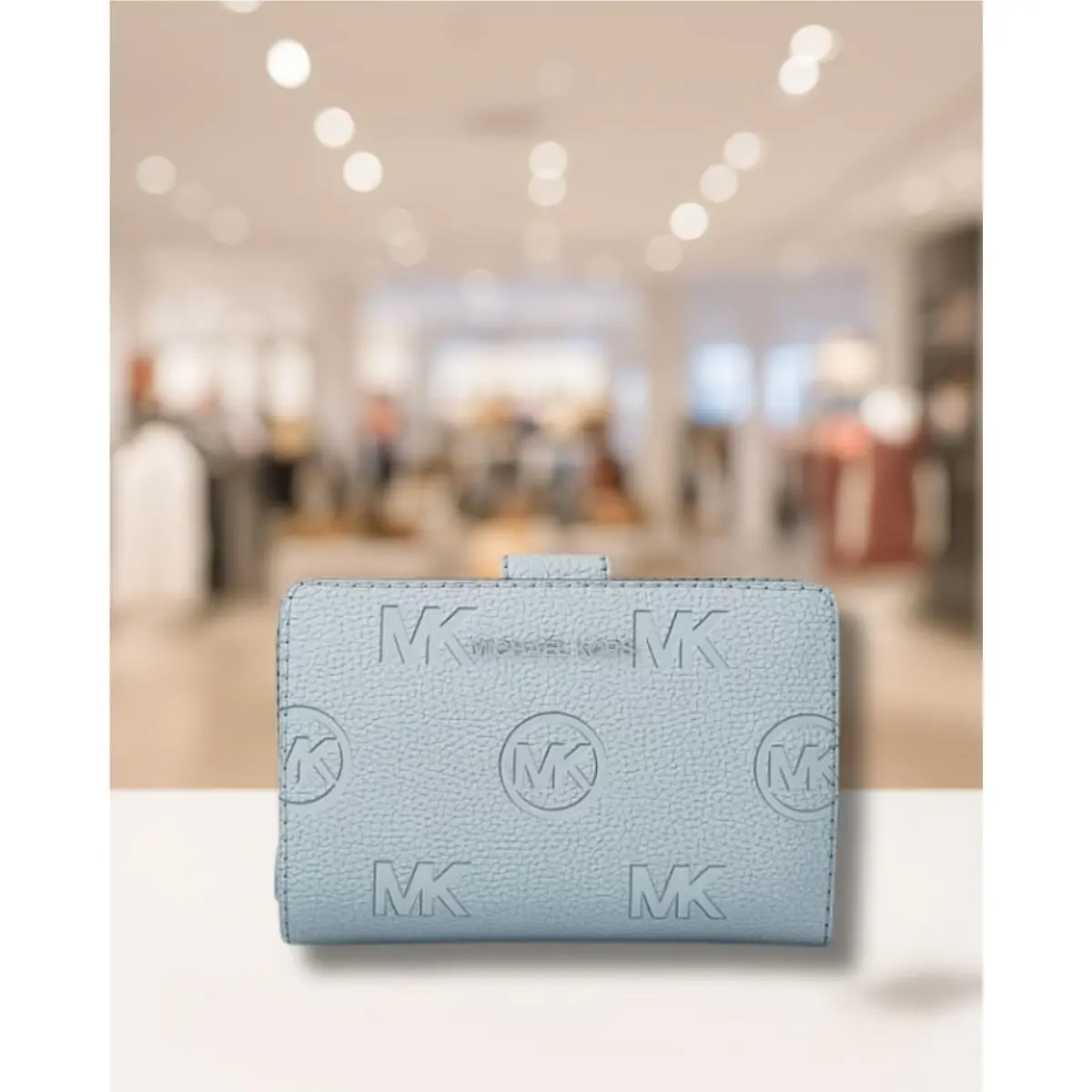 Michael Kors Jet Set Travel Medium Logo Debossed Billfold Zip Wallet Pale Ocean