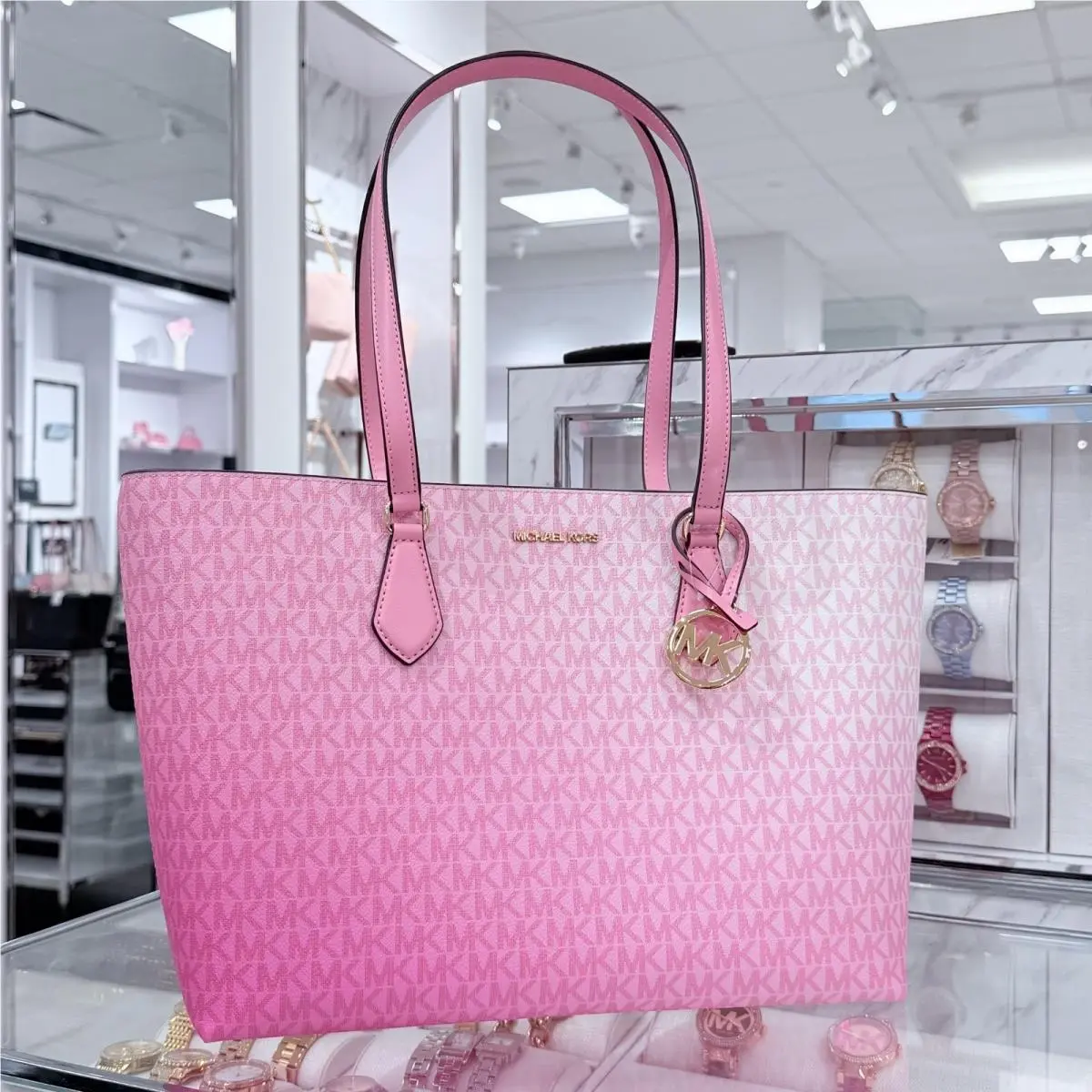 Sheila Large Tote Multifunction Bag MK Logo Ombre Carnation by Michael Kors