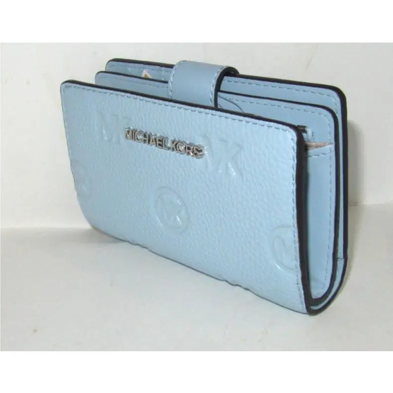 Michael Kors Jet Set Travel Medium Logo Debossed Bifold Wallet Pale Ocean Blue