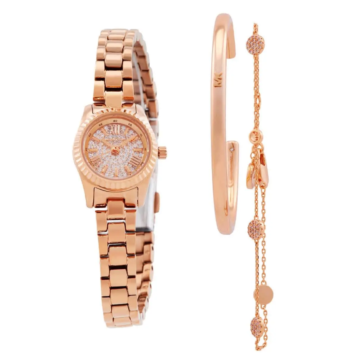 Michael Kors Lexington Quartz Ladies Watch Gift Set - Clear, Dial: Crystal, Band: Rose Gold-tone