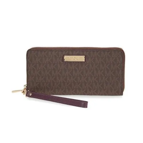 Mmichael Kors Jet Set Travel Logo Continental Wristlet- Brown and Purple 32S7GTT