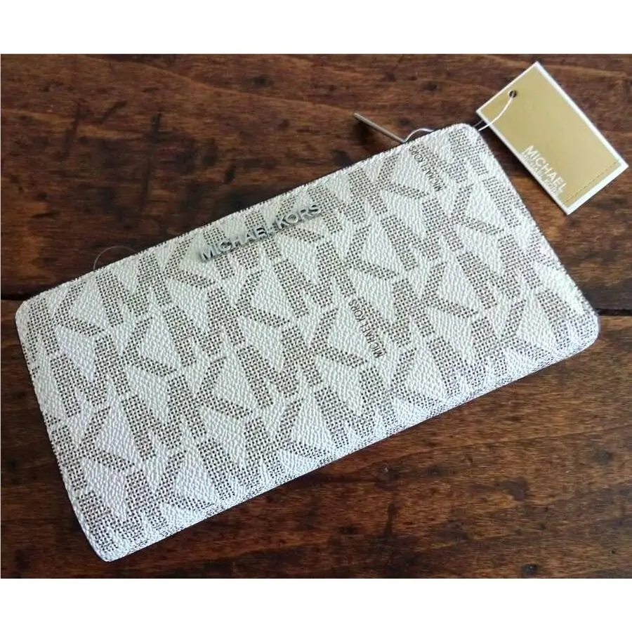 Michael Kors Jet Set Vanilla Logo Chambray Blue LG Continental Wallet