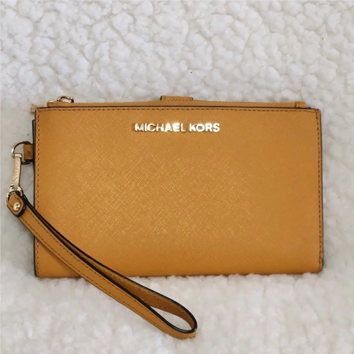 Michael Kors 7x4 Double Zip Wristlet Wallet Jasmine Yellow Leather W/tag