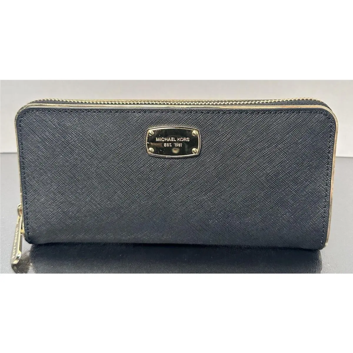 Michael Kors Saffiano Frame Zip Around Continental Leather Wallet Black