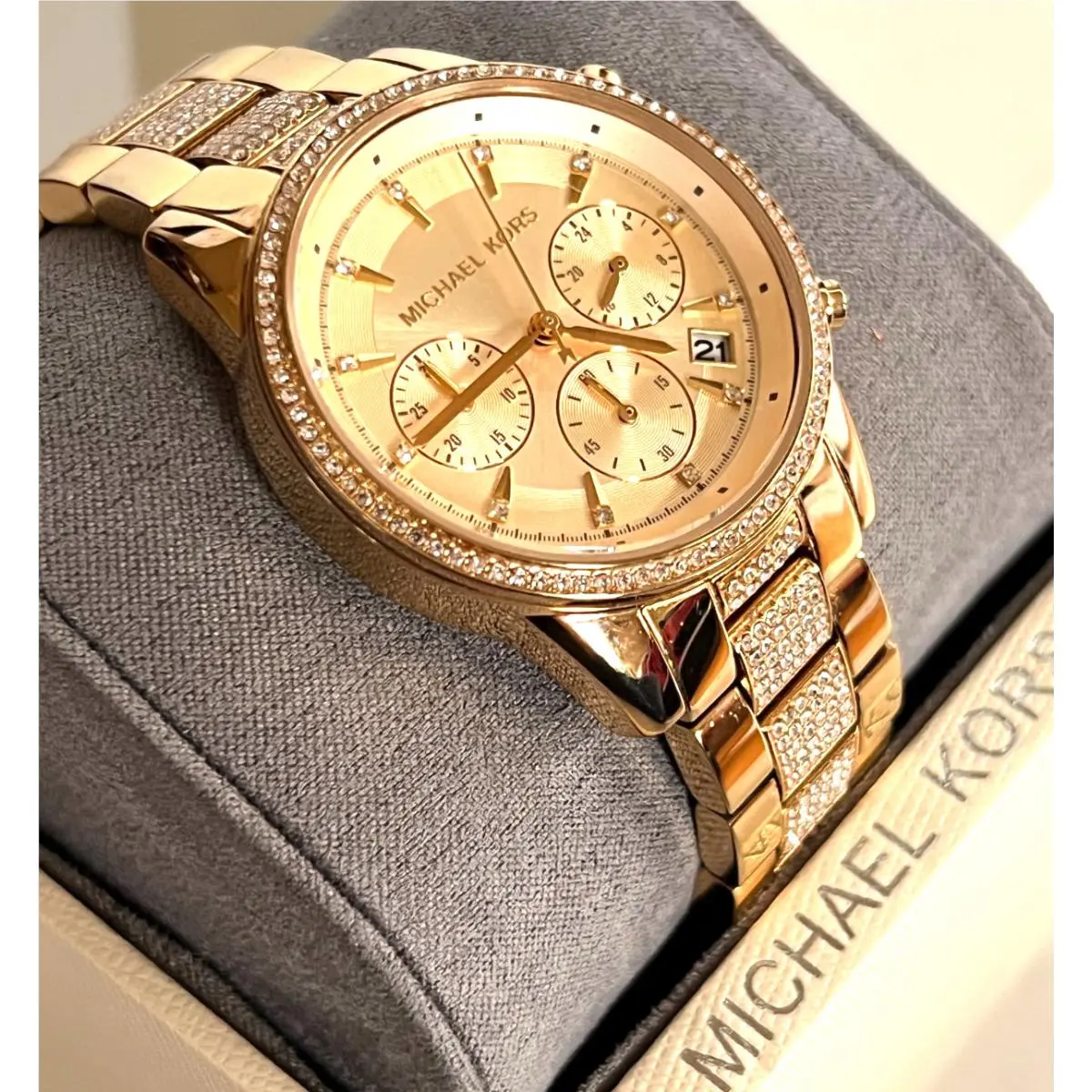 Michael Kors MK6484 Women`s Ritz Chronograph Gold-tone Watch Gift Box