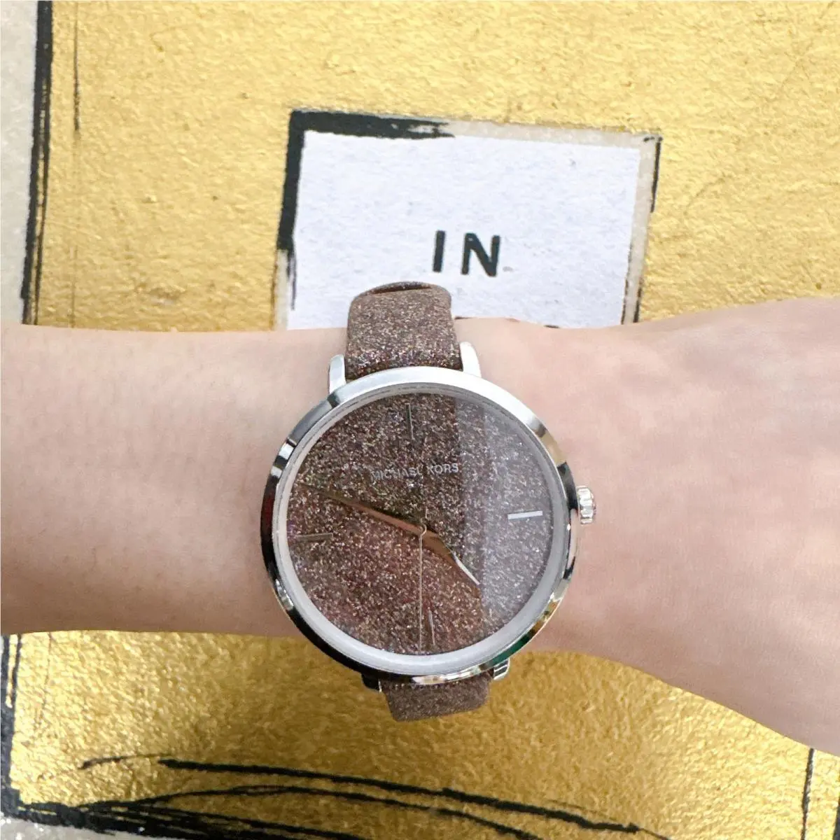 Michael Kors MK7111 Charley Ross Gold Glitz Leather Strap Watch