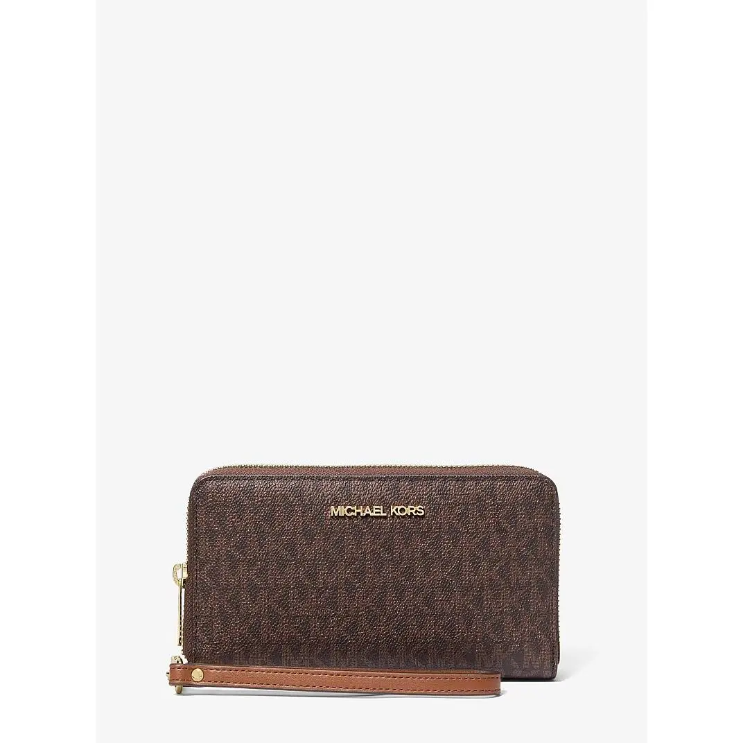Michael Kors Brown Jet Set Travel Zip Around Phone Wallet
