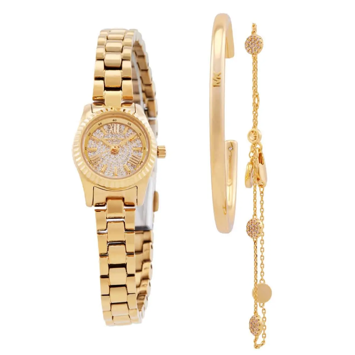 Michael Kors Petite Lexington Quartz Watch Gift Set - Clear, Dial: Crystal, Band: Gold-tone