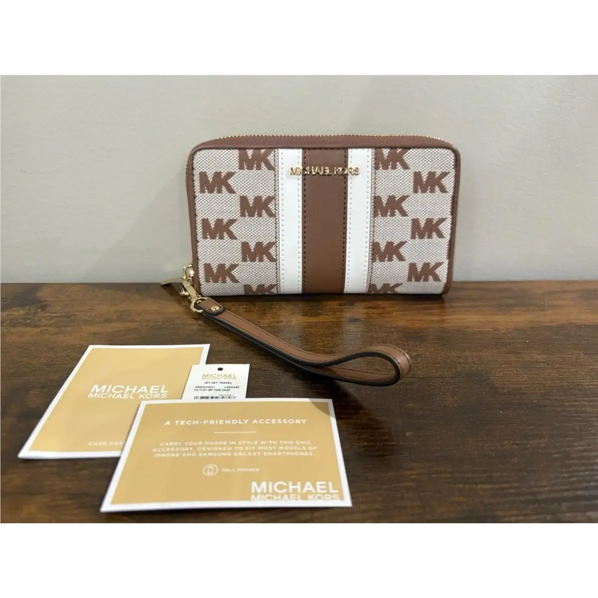 Michael Kors Wristlet Wallet Phone Case In Color Luggage Jet Set Travel