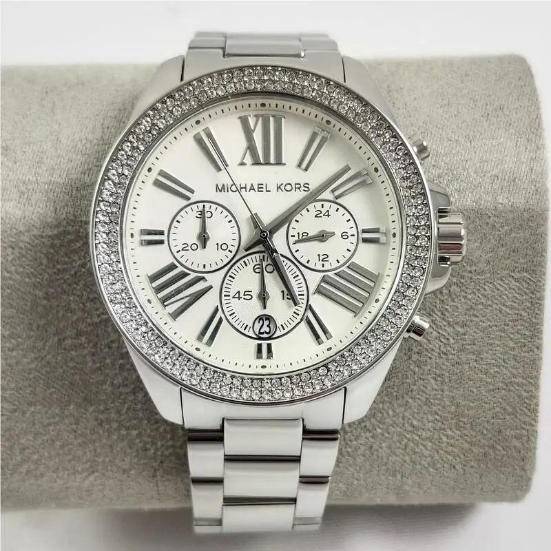 Michael Kors Wren Silver Stainless Steel Chronograph Watch MK7429 + Box