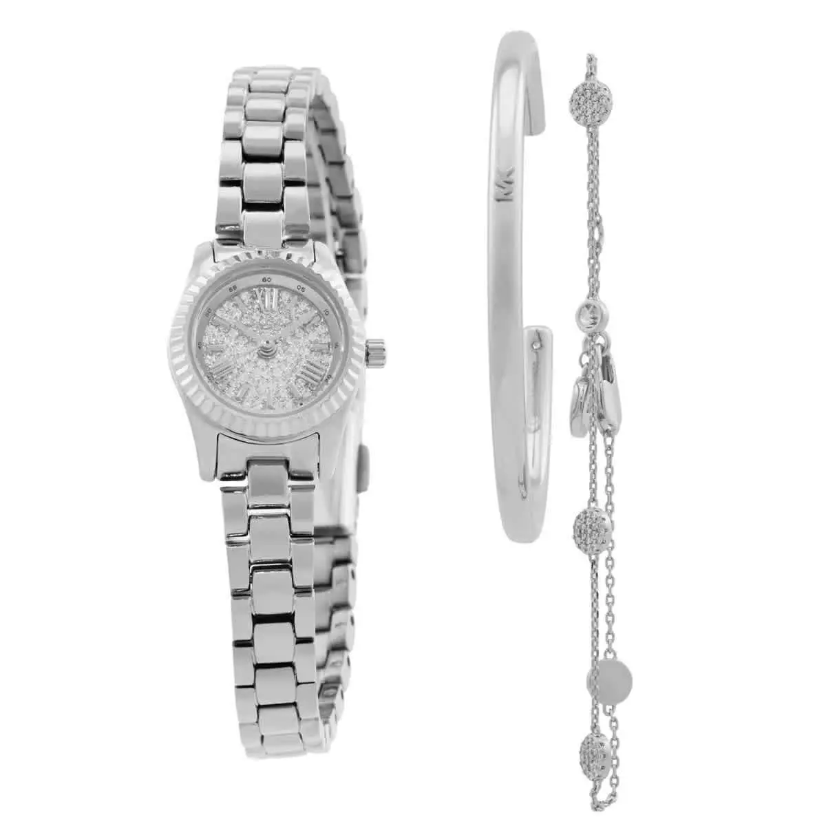 Michael Kors Petite Lexington Quartz Ladies Watch and Jewelry Gift Set - Silver, Dial: Crystals, Band: Silver-tone