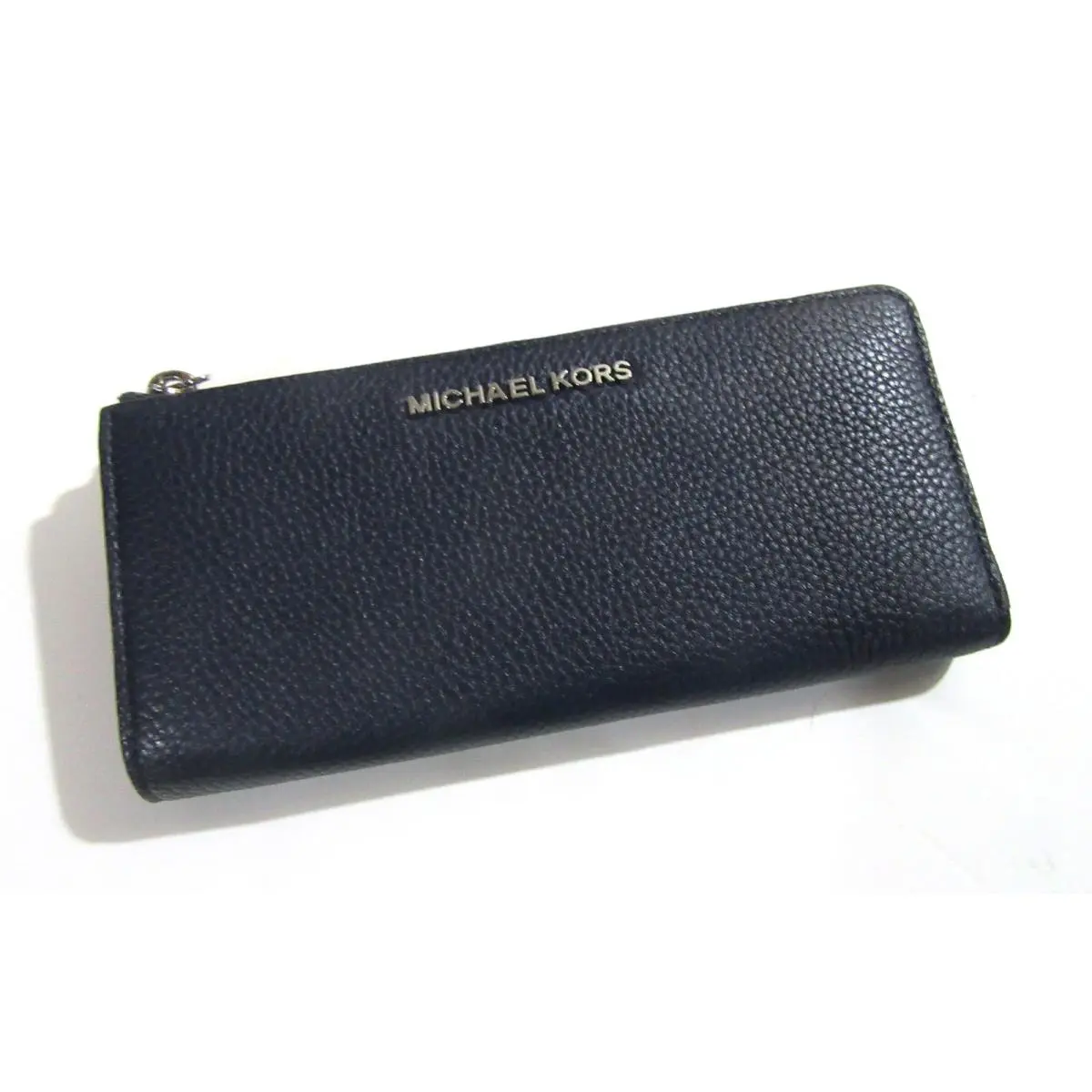 Michael Kors Bedford Large Three Quarter Zip Leather Wallet Navy / Silver
