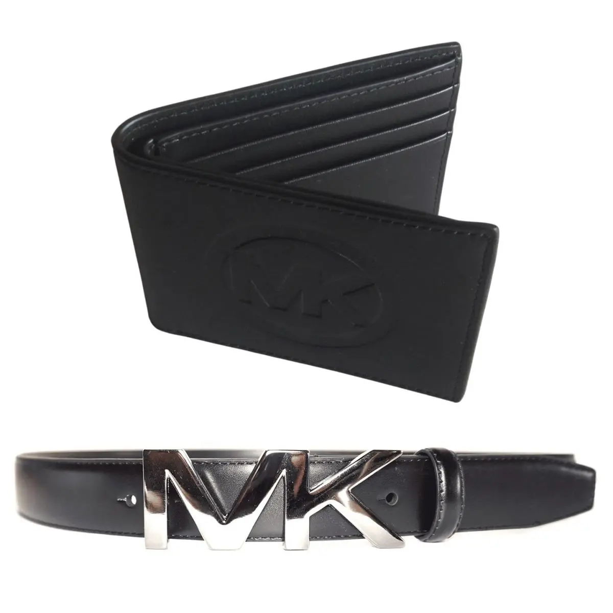 Men`s Black Bifold Wallet Hardware Belt 2-Pc Jet Signature Set Michael Kors