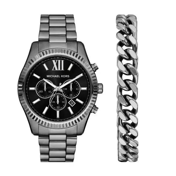 Oversized Lexington Gunmetal /black Dial Set Men`s Watch MK9217SET by Michael Kors