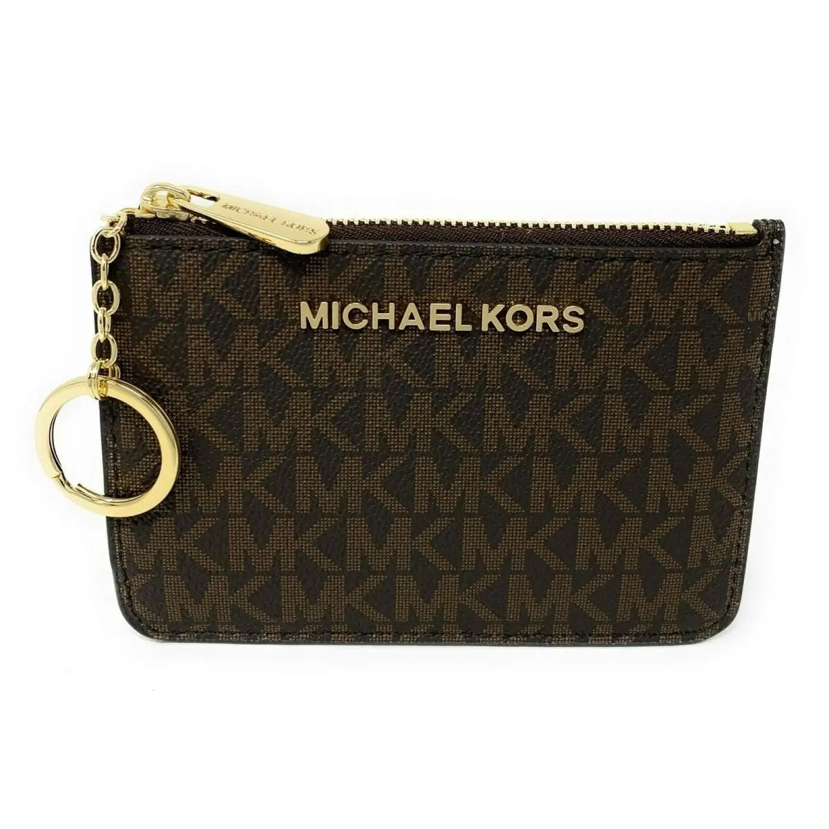 Michael Kors Jet Set Travel Top Zip Coin Pouch with ID Brown Acorn