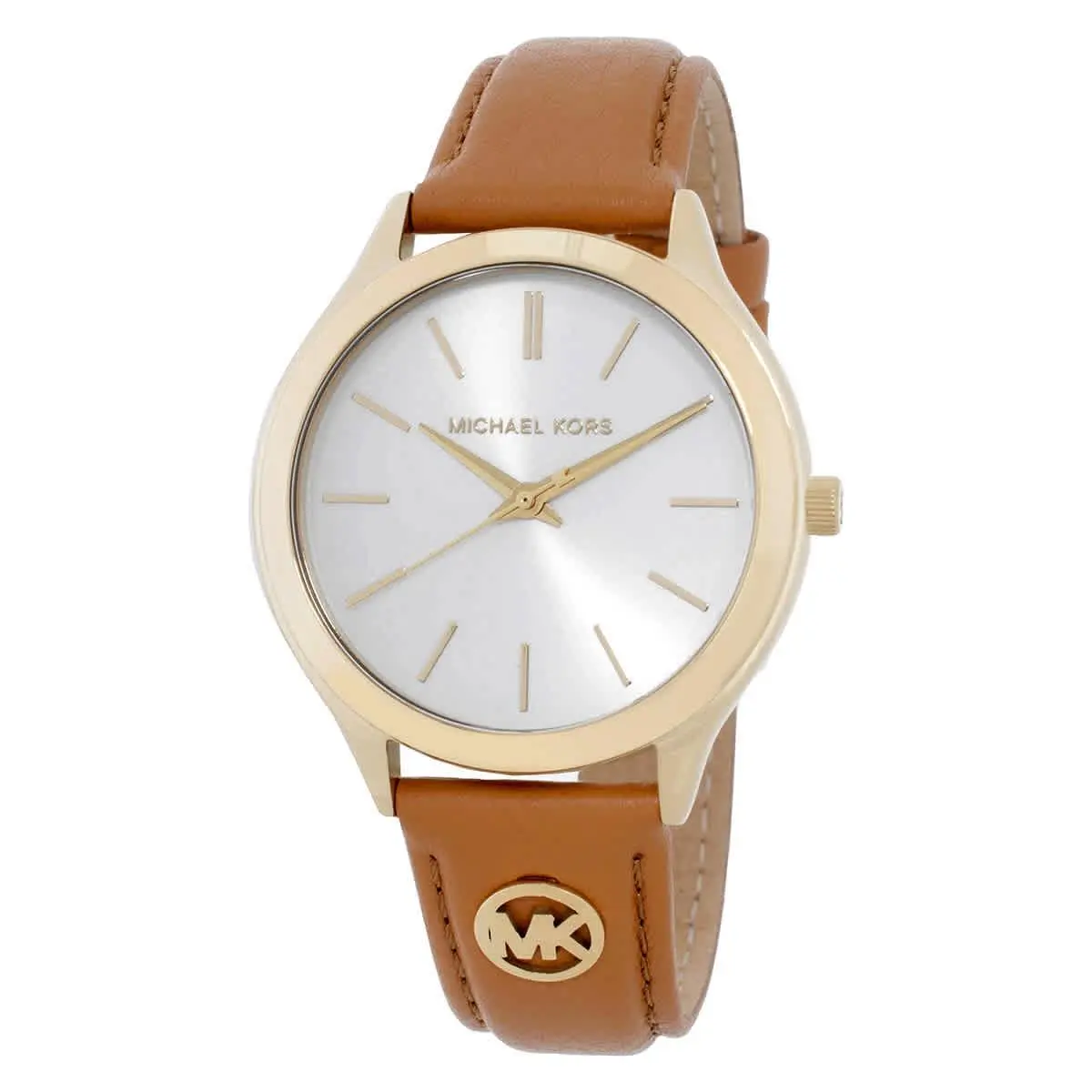 Michael Kors Slim Runway Quartz White Dial Ladies Watch MK7543 - White, Dial: White, Band: Brown