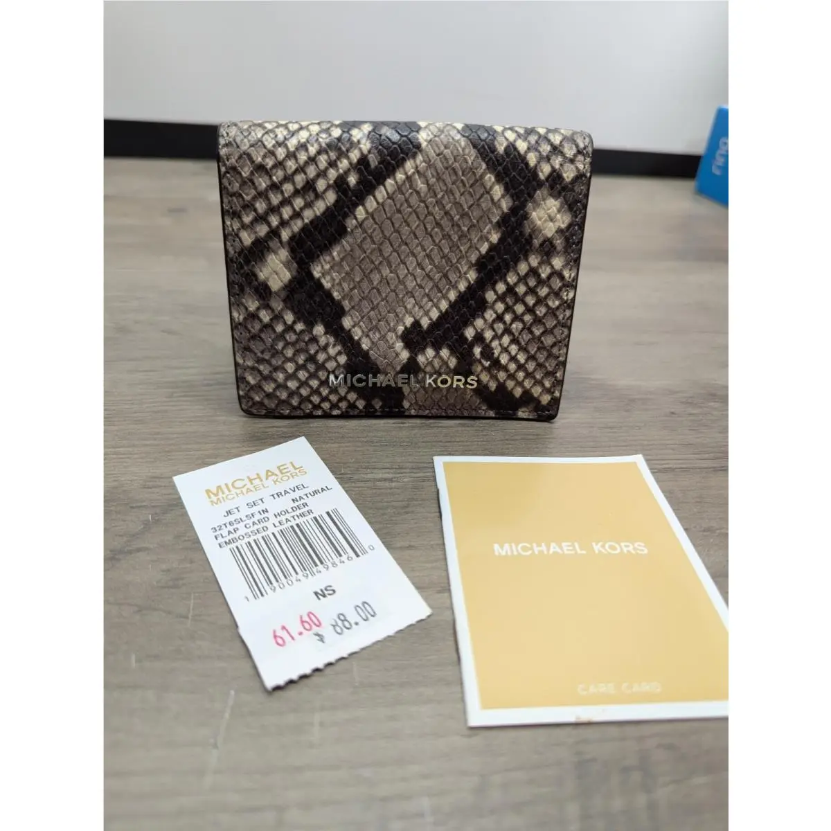 Michael Kors MK Jet Set Embossed Snake Scale Leather Flap Card Holder Wallet