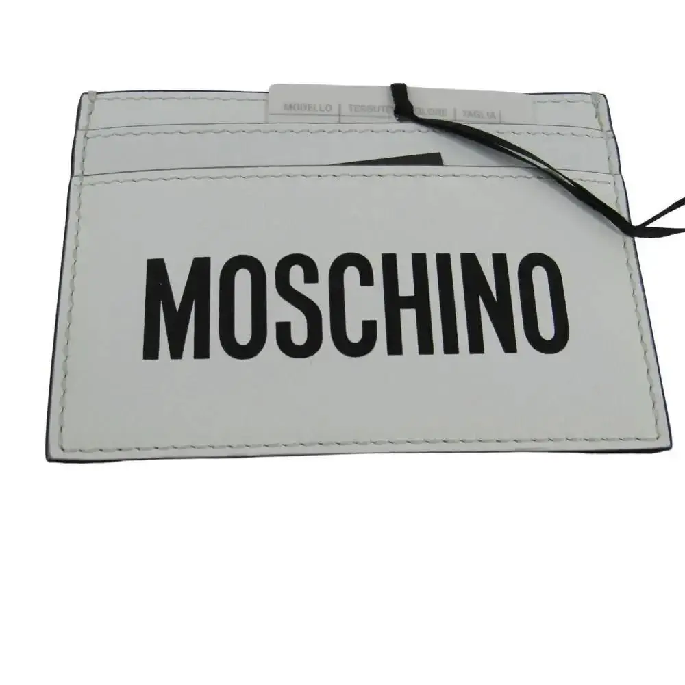 Moschino Leather Logo Credit Card Wallet in White Black Logo 10CM x 12CM