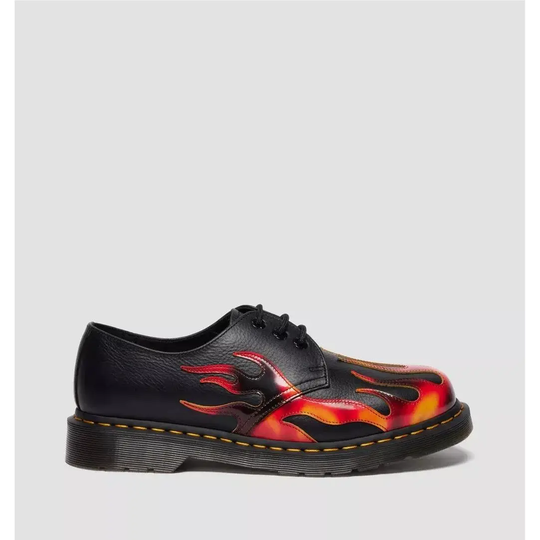 1461 Flame 3-Hole Black Leather Low Top Oxford Shoes Men`s Size 8 by Dr. Martens