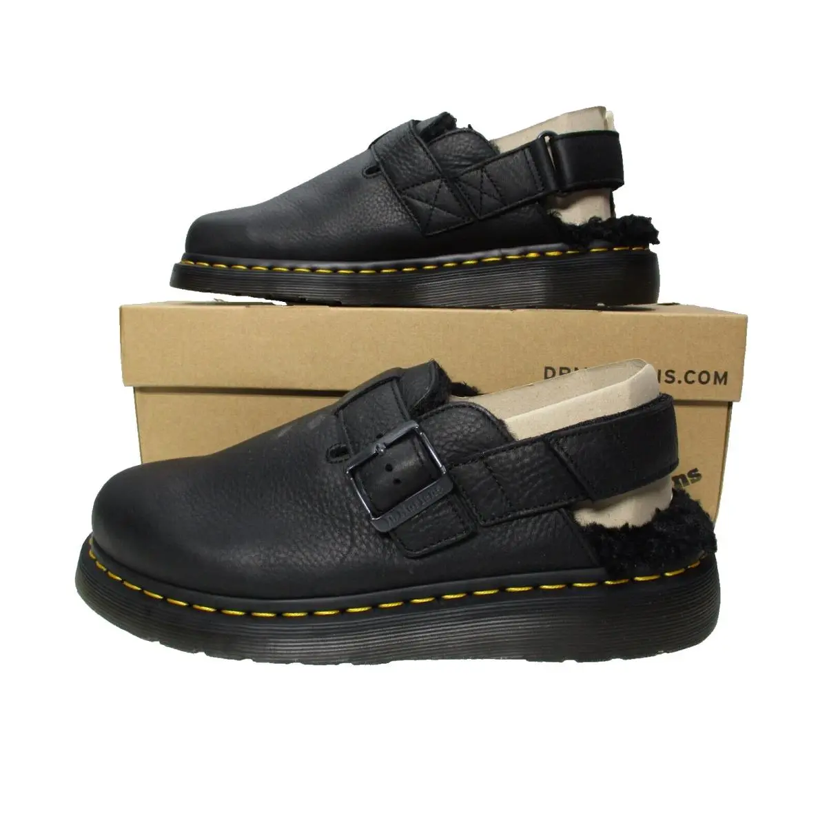 Dr Martens Jorge II Black Fur Sling Back Mules Shoes Womens Sz 10 Mens Sz 9