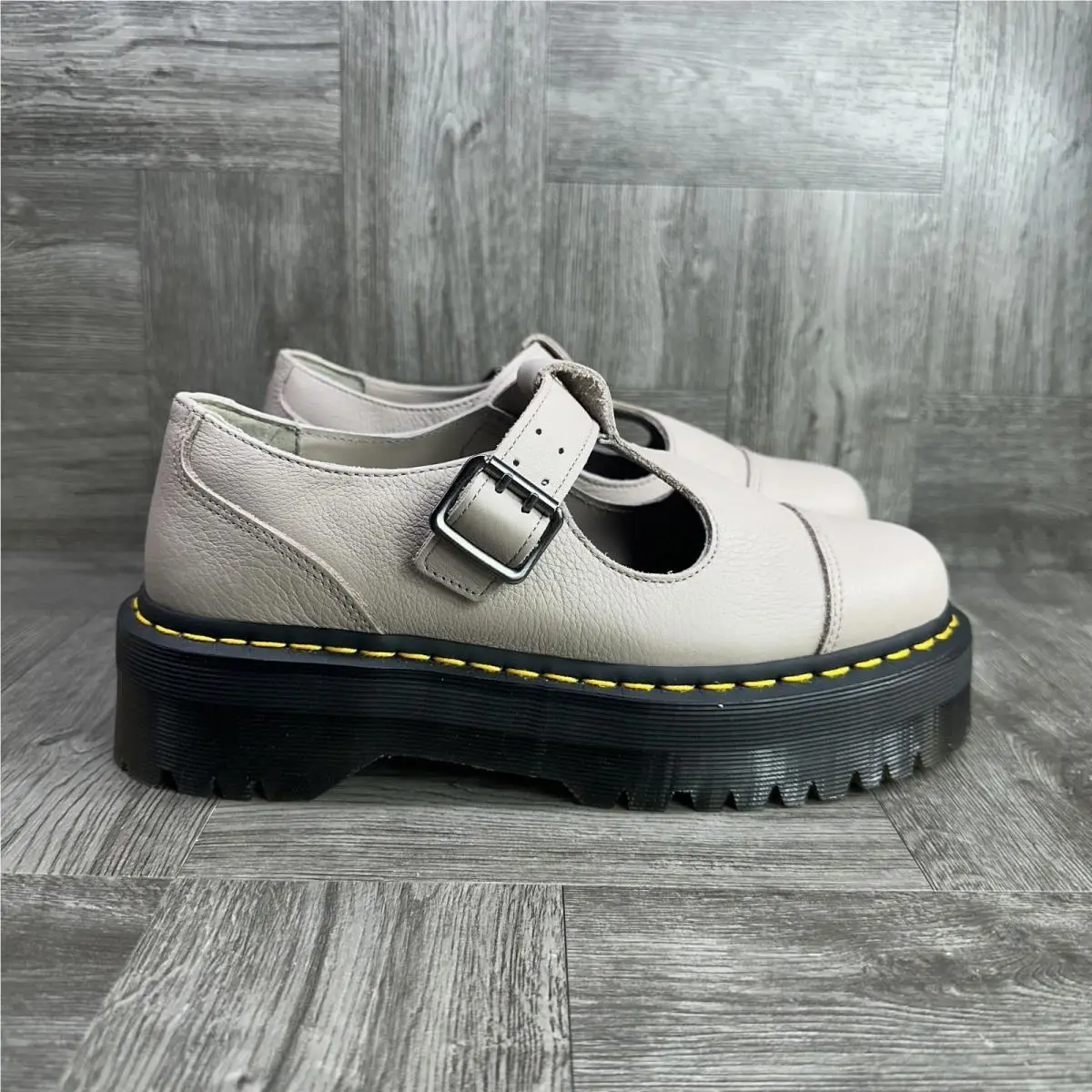 Dr. Martens Bethan Mary Jane Women 11 Parchment Beige Platform Pebbled