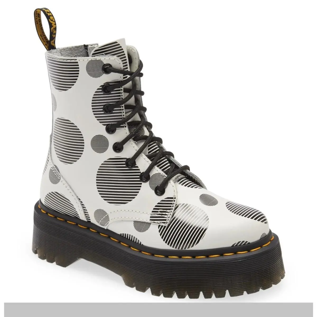 Dr. Martens Jadon Polka Dot Leather Platform Boot White Black US Women 6 / Men 5