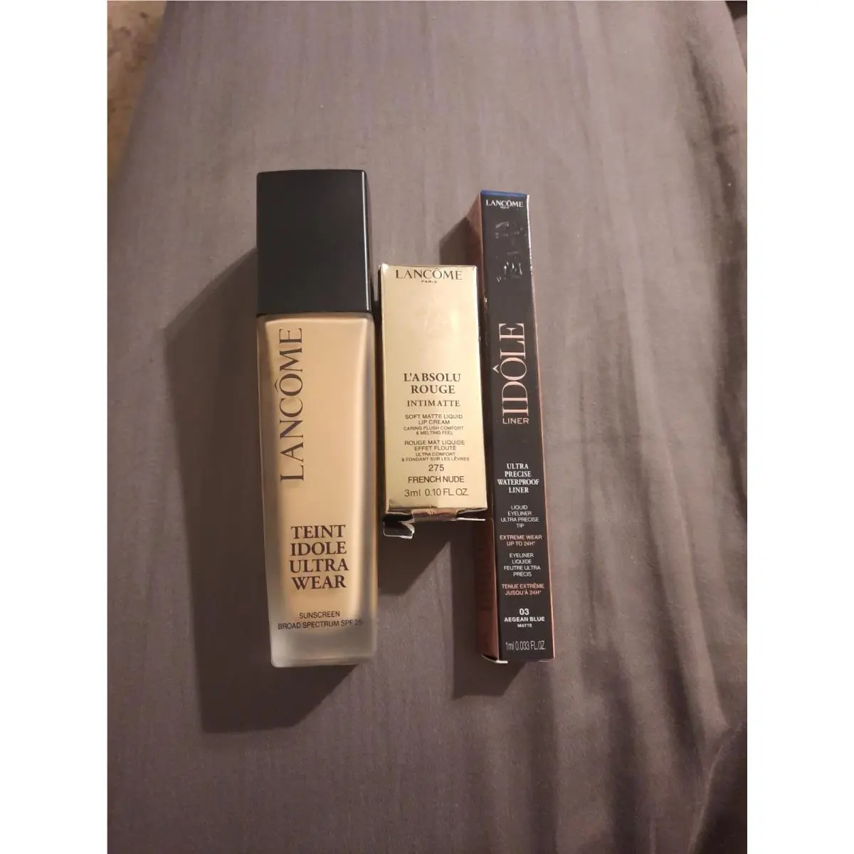 3 Piece Lancome Teint Idole Ultra Wear 230 Foundation. Lip Cream + Blue Eyeliner