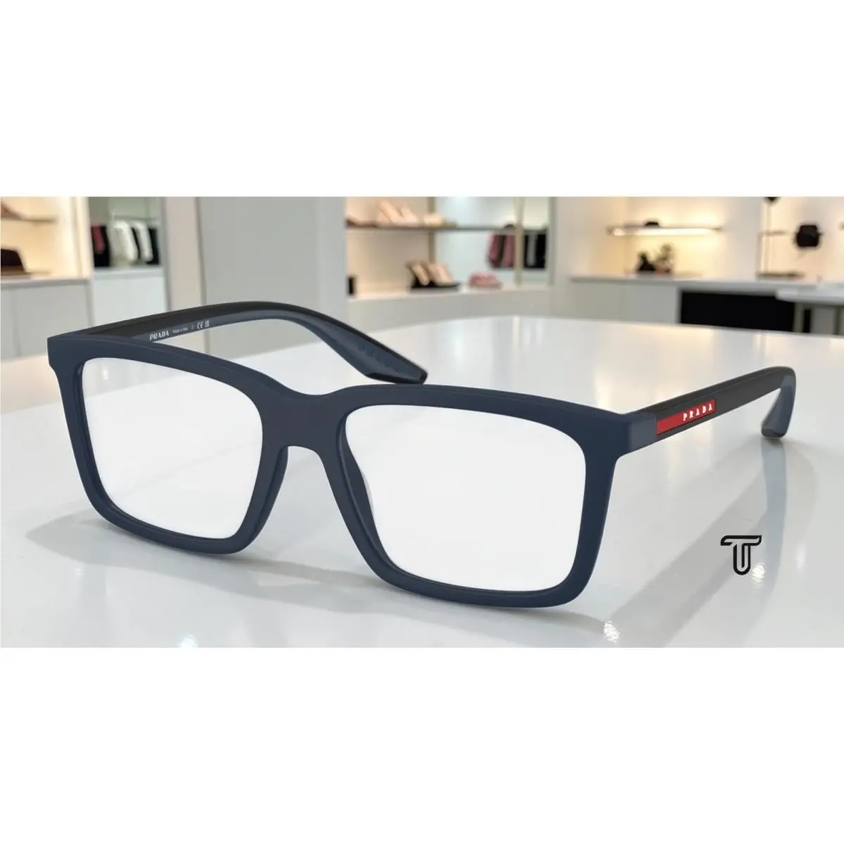 Prada Linea Rossa PS 03SV TFY1O1 Blue Rubber Demo Lens 55 mm Men`s Eyeglasses