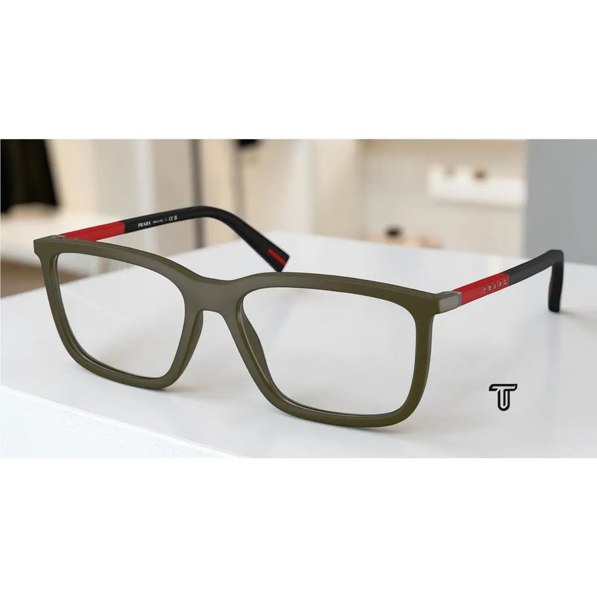 Prada Linea Rossa PS 01SV 15X1O1 Matte Green Demo Lens 56 mm Men`s Eyeglasses