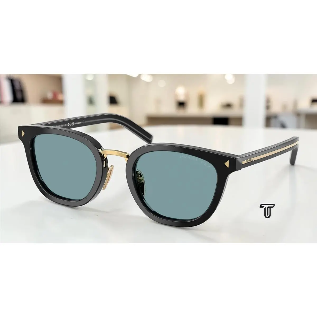 Prada PR C01SD 16K04D Black Green Polarized Polarized 49 mm Men`s Sunglasses
